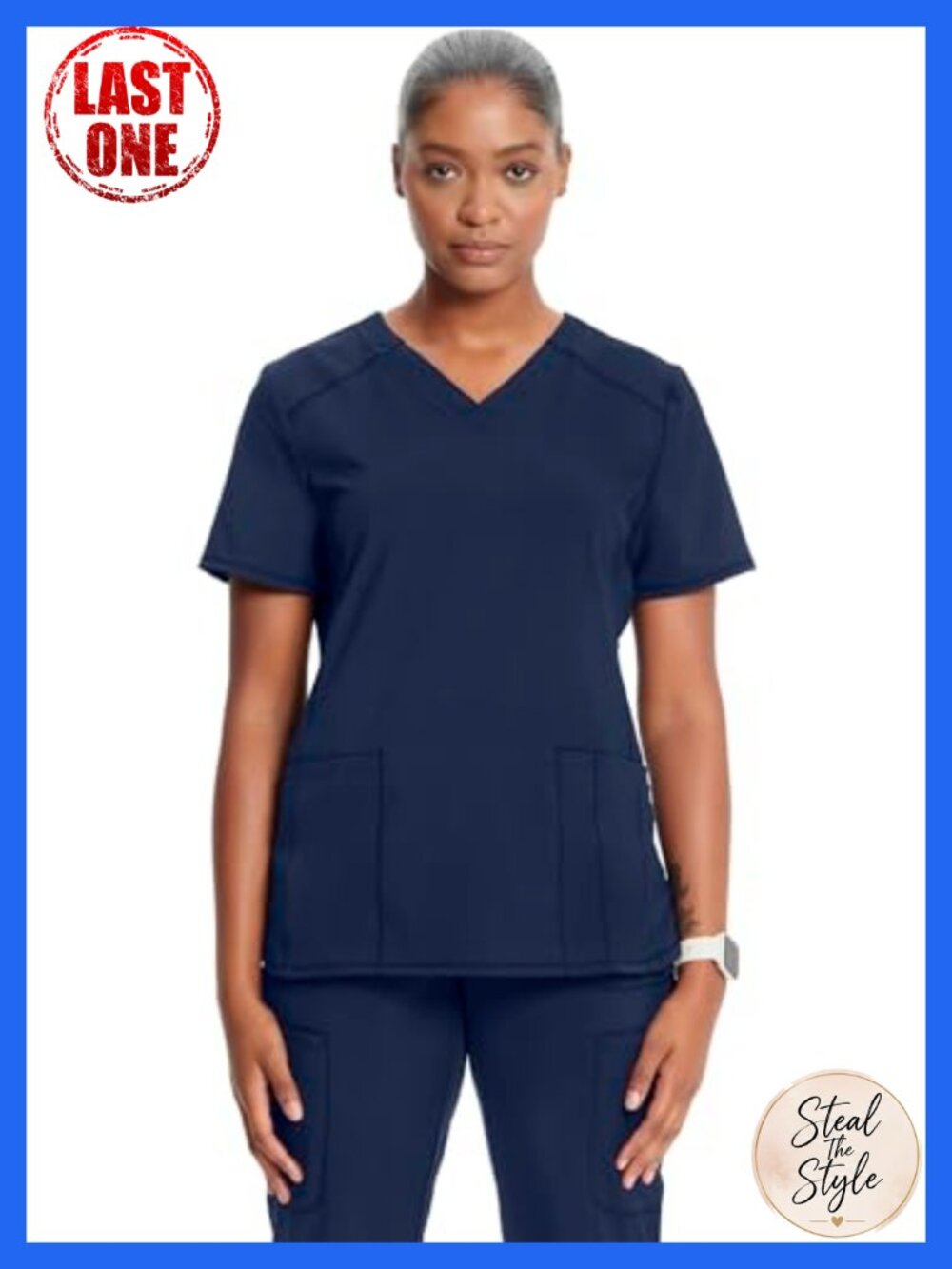 Womens V-Neck Scrub Top Slim Fit 2 Pocket 360 Stretch Medical Uniform